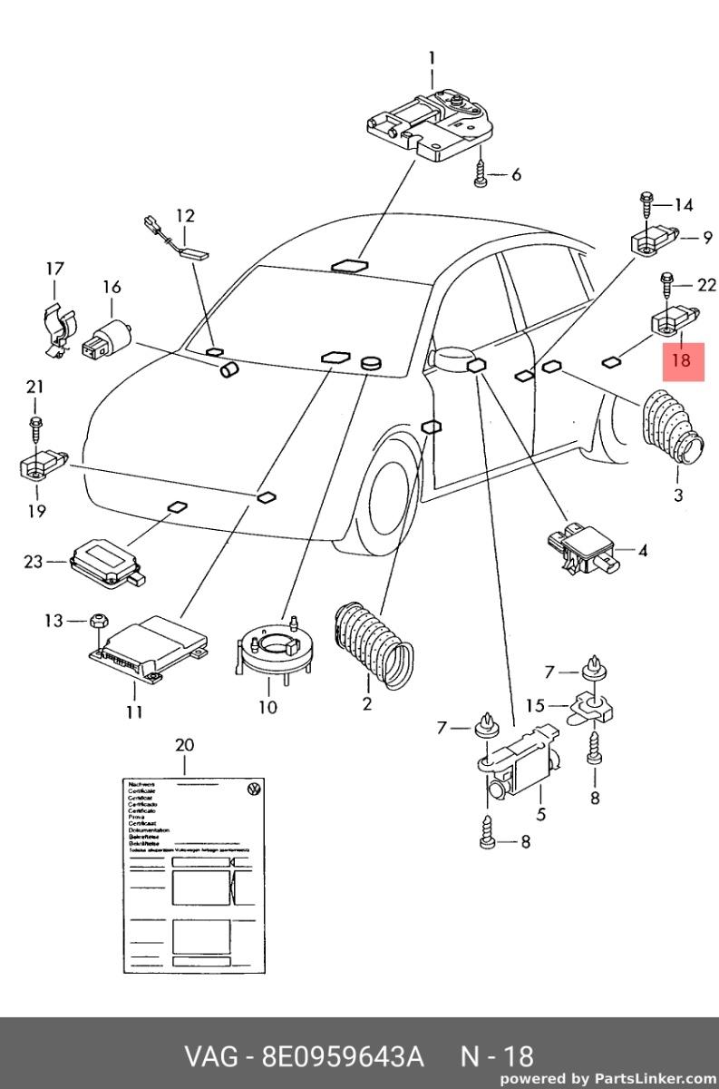 Senzor imparct airbag Audi A4 8E 2002 2003 1.9 TDI AWX OEM 8E0959643A