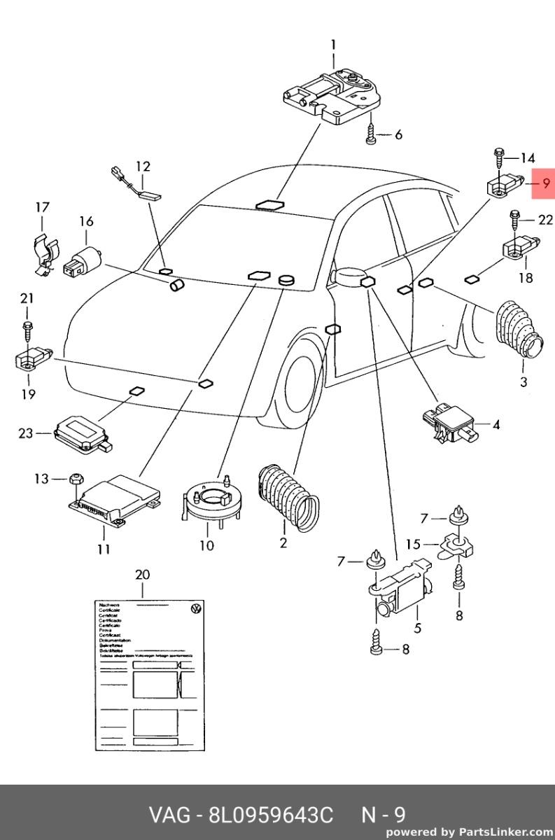 Senzori impact airbag laterali Audi A3 8L 1.9 TDI automata OEM 8L0959643C