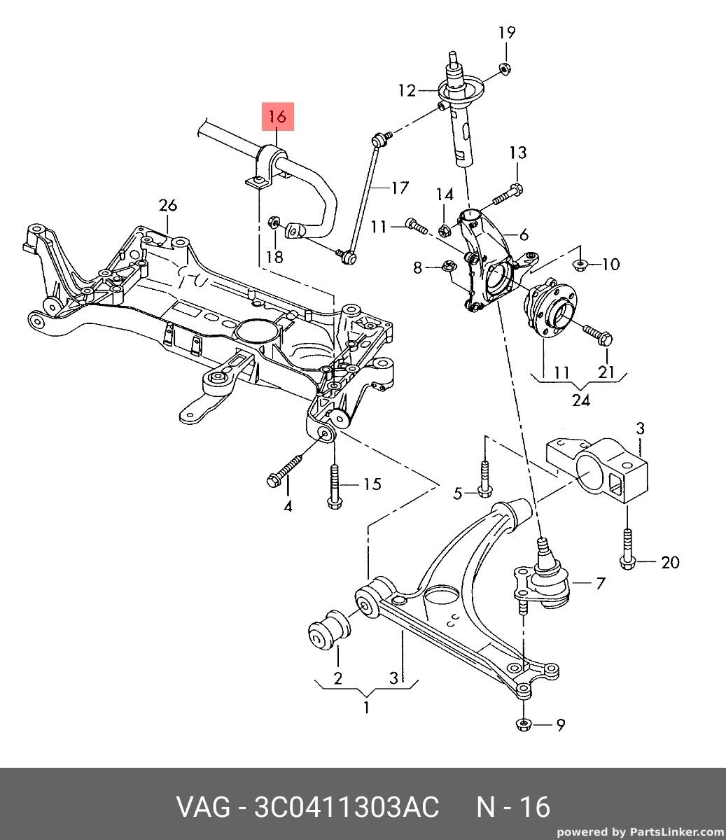 Bara stabilizatoare punte fata Volkswagen Passat B6 1.9 TDI kombi 2006 OEM 3C0411303AC