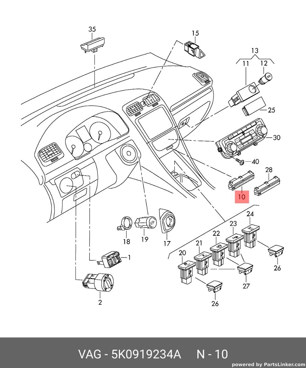 Indicator averizare airbag pasager Volkswagen Golf 6 Hatchback 2010 OEM 5K0919234A