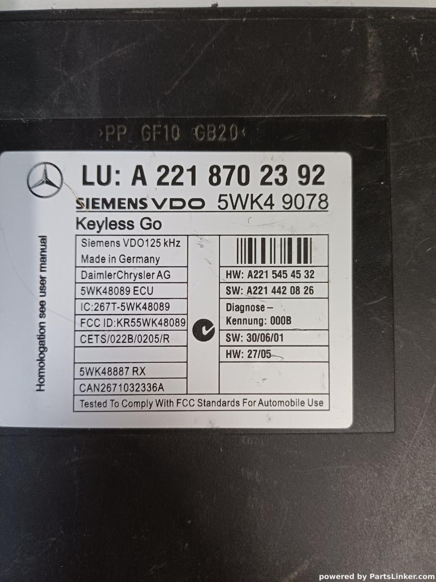 Modul inchidere centralizata Keyless Go MERCEDES-BENZ S-CLASS II (W221, C215) [ 2005 - 2013 ] SIEMENS VDO 5WK49078 OEM A2218702392 – foto 2